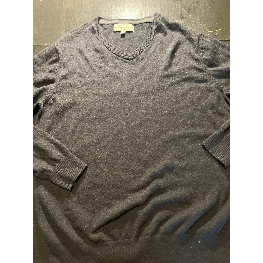 Hawker Rye Mens Large L‎ Cotton Cashmere V Neck Sweater Dark Gray Pullover